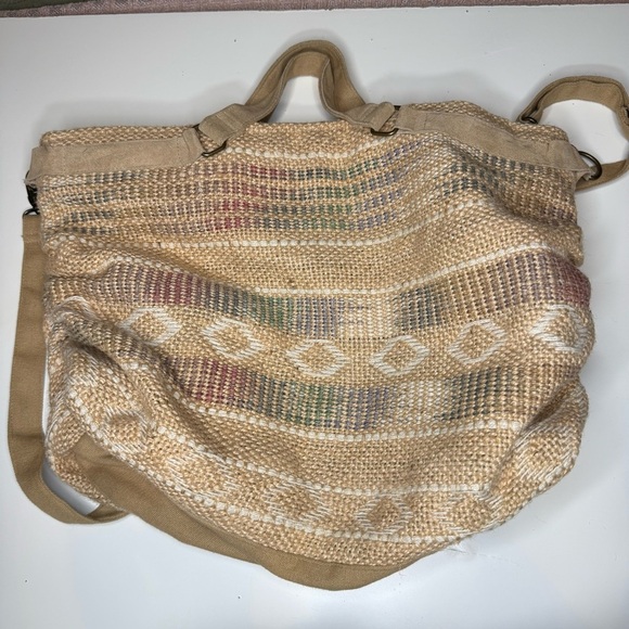 Cost Plus World Market Tan and Cream Shoulder Bag in Woven Aztec Pattern - Picture 2 of 7